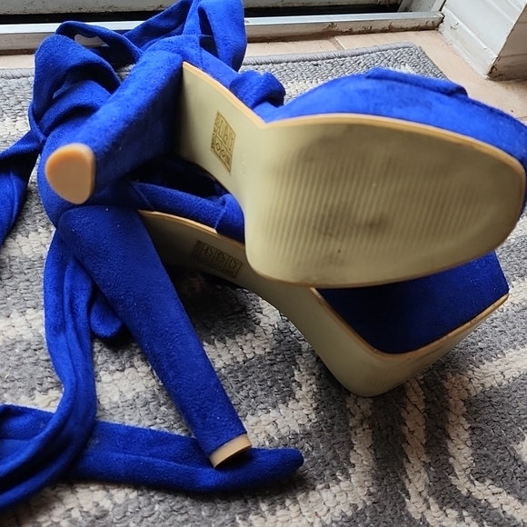 Platform Royal Blue sandles. 4.5" heels. Worn once for church. - Picture 2 of 3